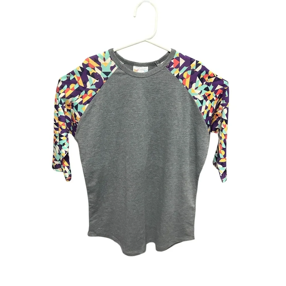 LuLaRoe Kids‎ Size 12 Baseball Tee Grey Geometric Print Raglan 3/4 Sleeve Shirt